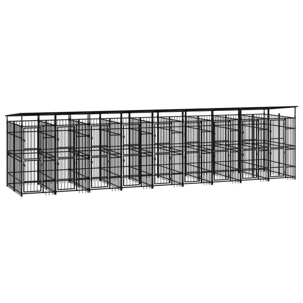 Cuccia/gabbia/recinto per animali domestici da esterno con tetto per cani acciaio 16,59 m² nero 02_0041747