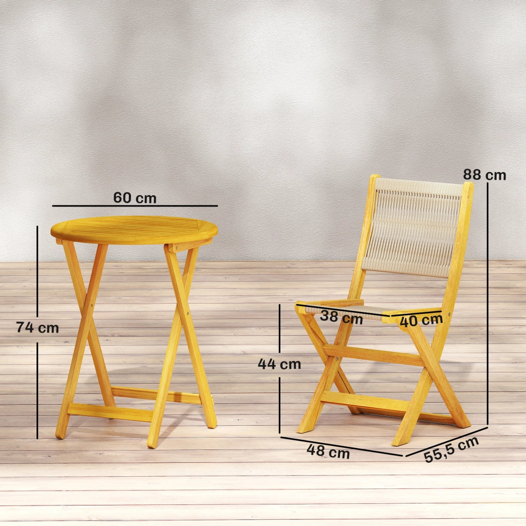 Set Giardino Polyrattan Legno Pieghevole ¨C zephmum ¨C 3 Pezzi con Tavolo e 2 Sedie