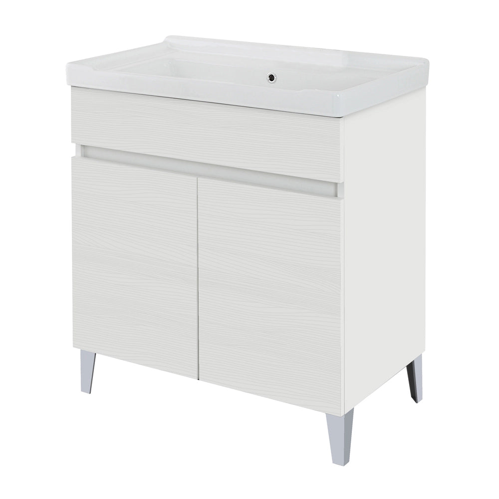 Mobile lavatoio 79x46,8 cm bianco frassinato con vasca in ceramica bianca