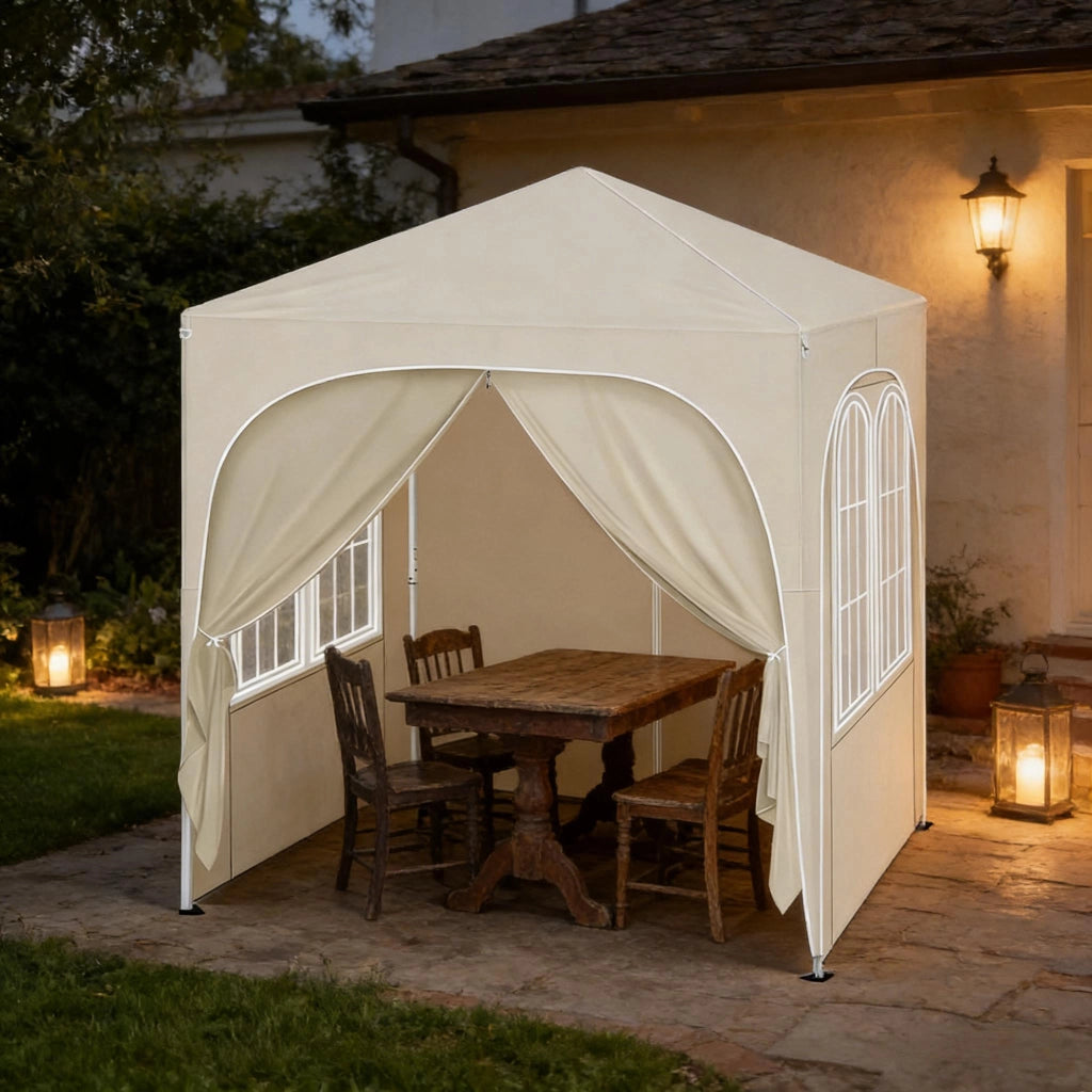 Gazebo pieghevole 2x2 m in metallo con pareti laterali, tessuto Oxford 210D impermeabile, colore beige
