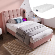 Letto imbottito in velluto rosa 90x200 cm con USB e Type-C
