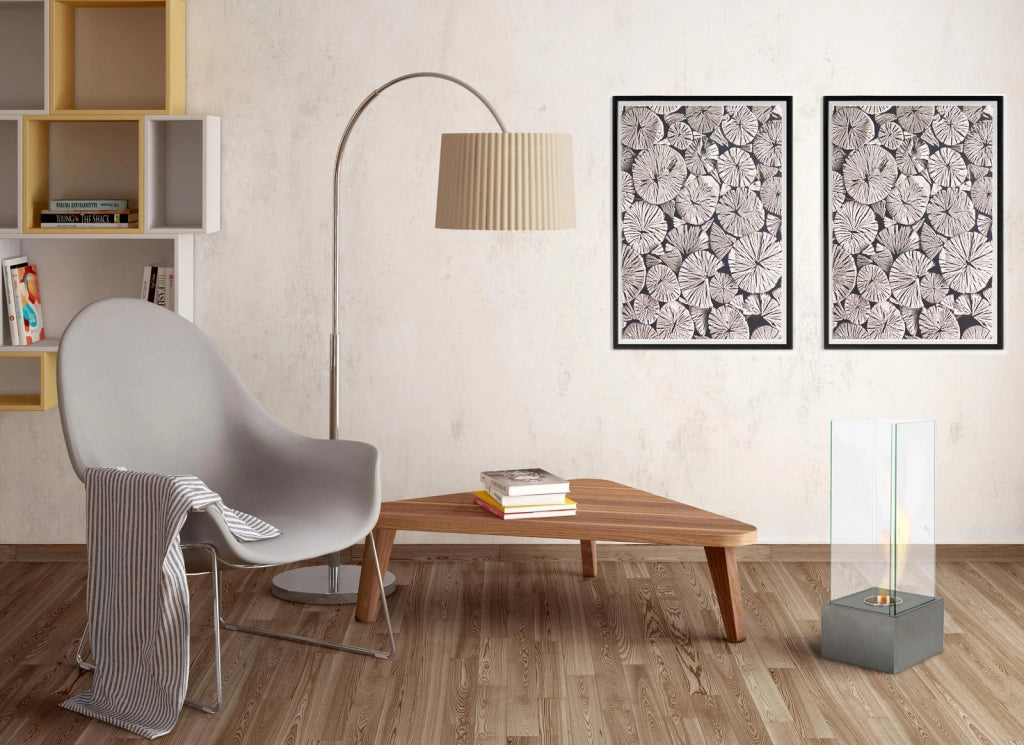 Biocamino da terra Levels 25x25x65 cm in acciaio satinato colore grigio goffrato, bruciatore 0,7 litri, potenza 1,5 Kw/h - Levels