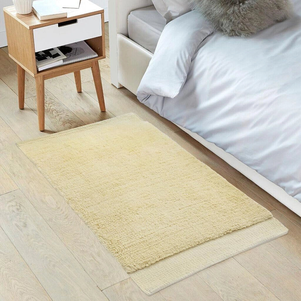 Tappeto Scendiletto Camera Doccia Bagno 60x120 Cm Morbido Puro Cotone Assorbente Antiscivolo Beige