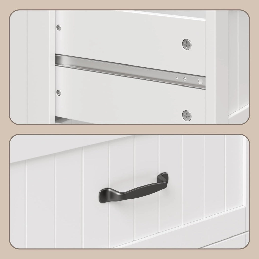 Armadietto da Cucina, Mobile bagno con 2 Cassetti, con Ripiani Regolabili, per Bagno, Soggiorno and Cucina, 60×30×110 cm,Bianco