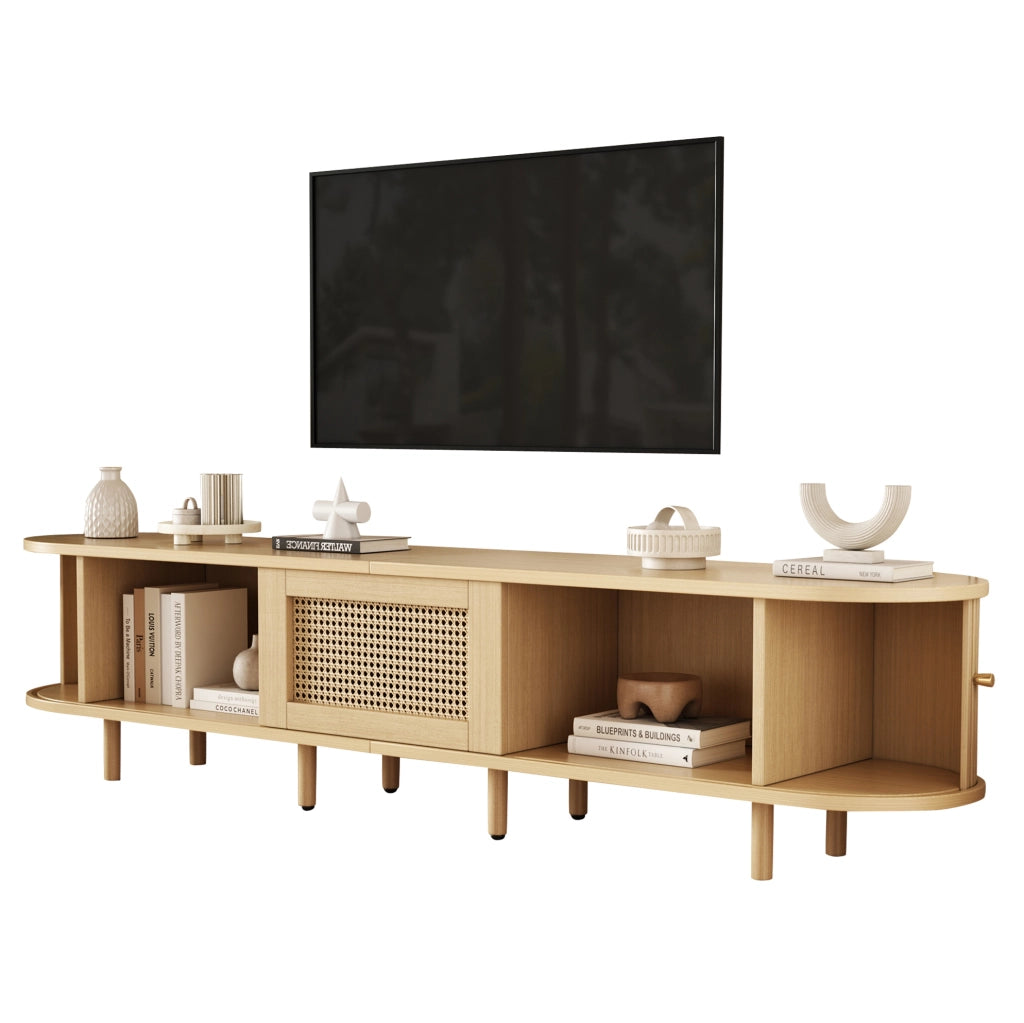 Mobile TV 180x40x40 cm con ante scorrevoli e cassetto in MDF naturale