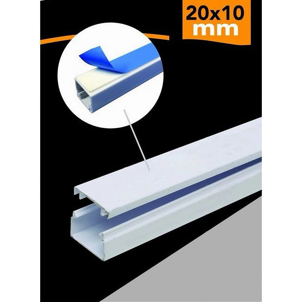 Trade Shop - 10 Pz Profili Passacavi Canalina Con Biadesivo In Pvc Colore Bianco 2 Mt 20x10mm -