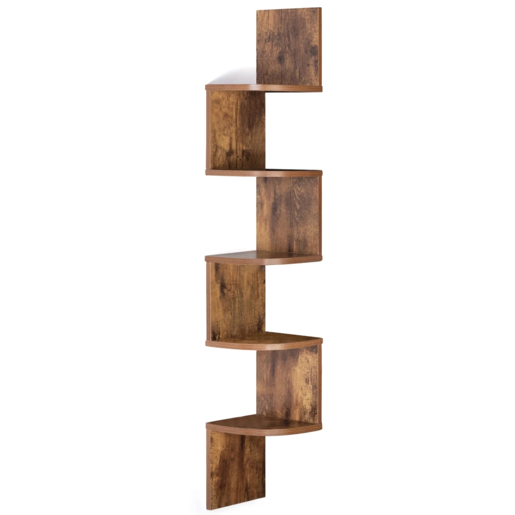 IDMarket - Scaffale angolare a parete a 5 livelli ISA in legno invecchiato