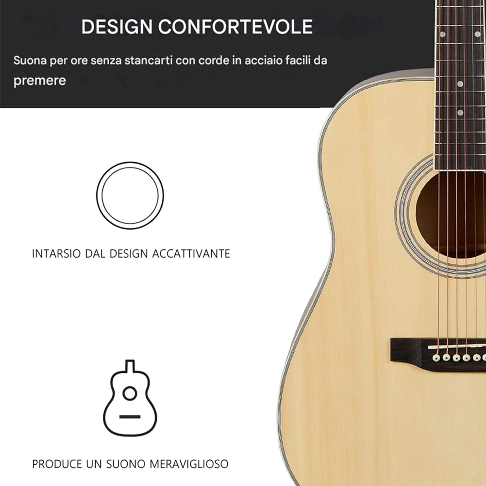 Chitarra Acustica Elettrica 41" Natural Equalizzatore Kit Corde Plettro Tracolla