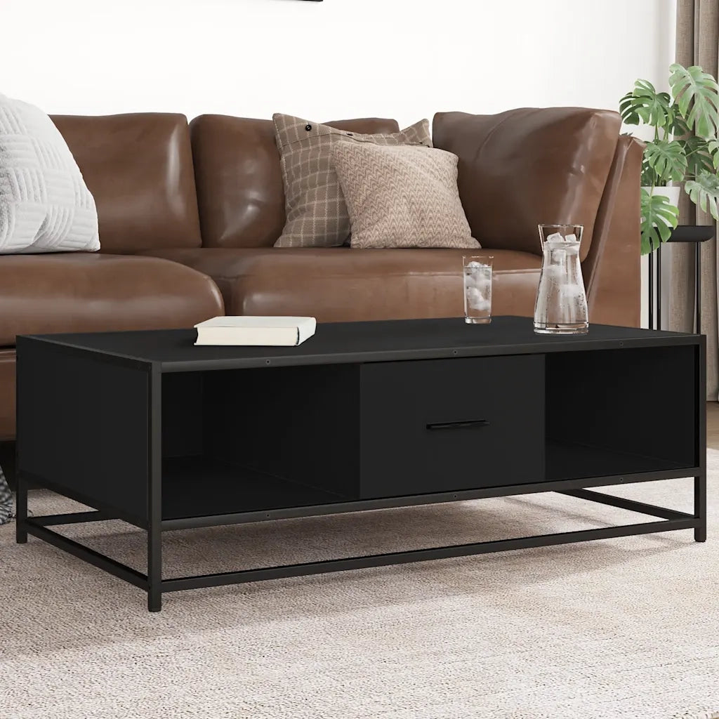 Tavolino Salotto-Tavolino da soggiorno-Tavolo Nero 100x57x35 cm in Truciolato e Metallo