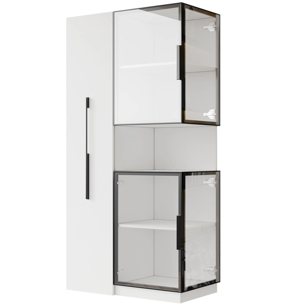Vetrina alta in MDF e vetro 70×38×160 cm con ripiani estraibili, LED multicolore e protezione antiribaltamento, colore bianco