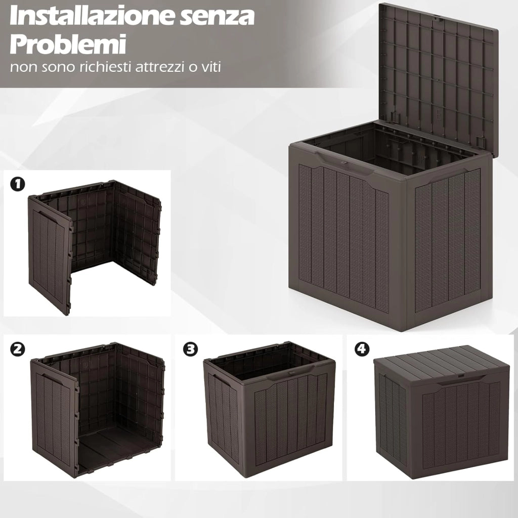 Baule da Esterno 106 L, Cassapanca Contenitore Impermeabile con Coperchio Bloccabile e Maniglie Laterali, per Giardino, Terrazzo e Cortile, 56 x 41 x 50,5 cm (Marrone)