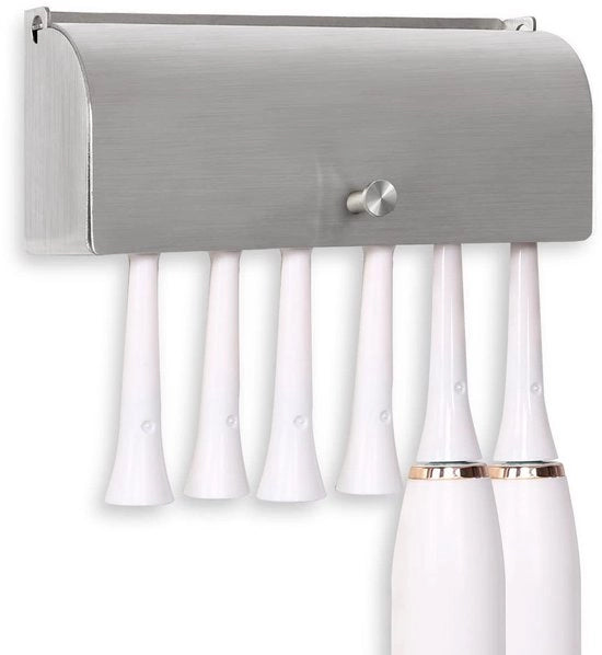 Sostegno per spazzola da denti, acciaio inossidabile 304, impermeabile alla polvere, fissato al muro, adesivo, organizzatore per spazzole da denti, contenitore standard (argento, 6 fessure)