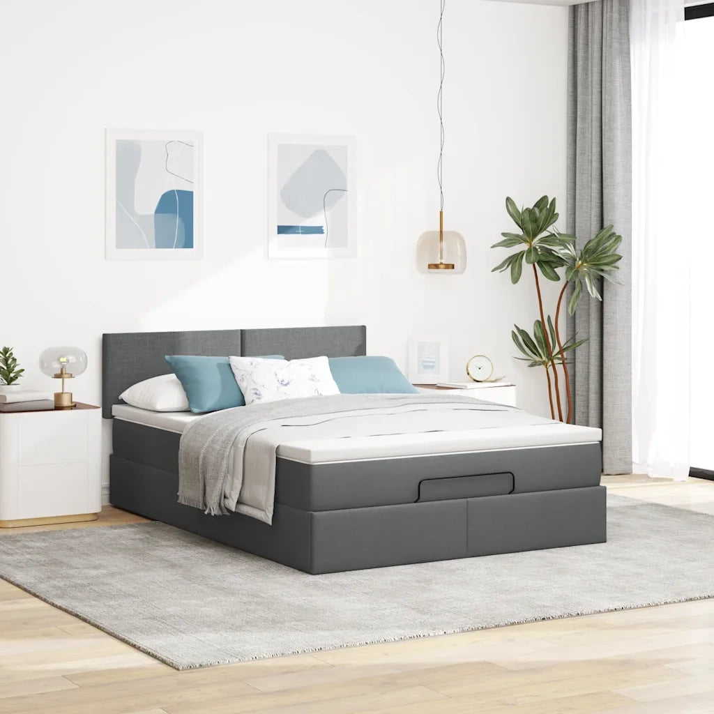 Pouf Letto con Materasso Grigio Scuro 140x200 cm in Tessuto 3311381