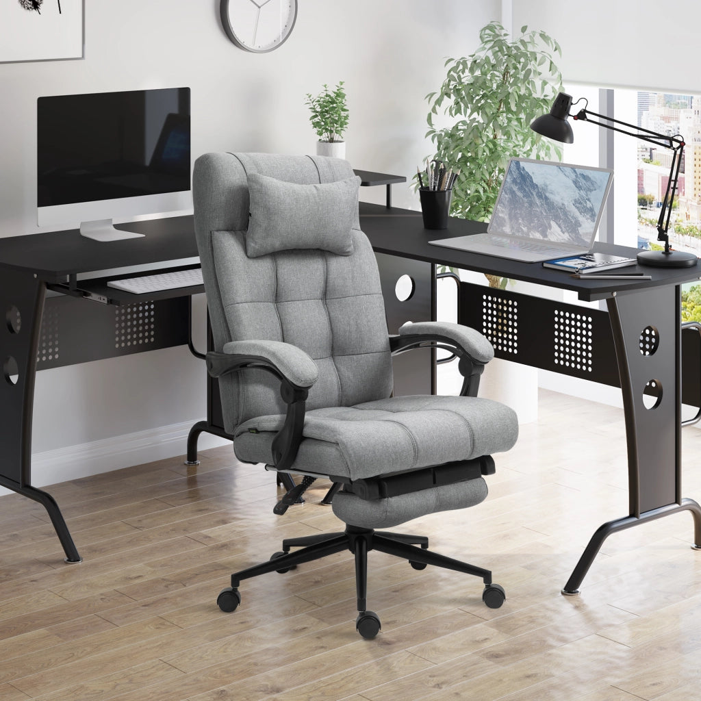 Sedia da ufficio ergonomica reclinabile con poggiatesta, braccioli e poggiapiedi ¨C zephmum ¨C grigio chiaro