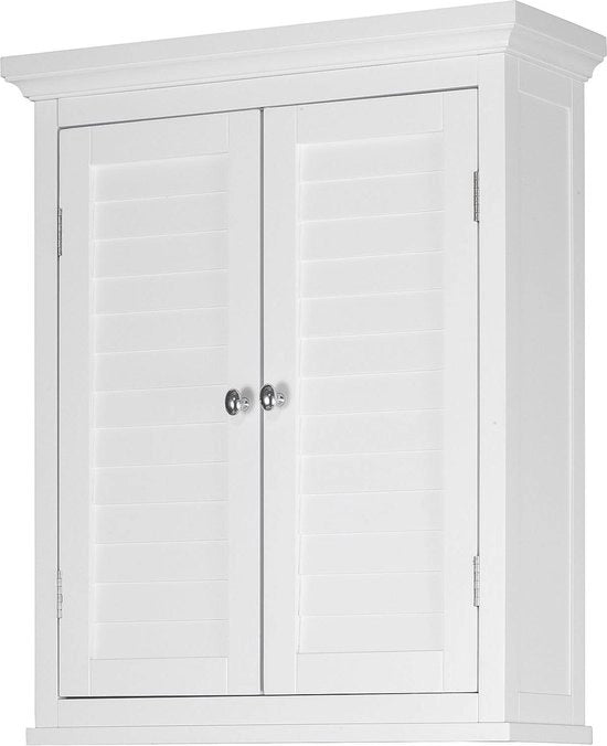 Cassettone in legno per bagno da appendere al muro con 2 porte e pannelli - Bianco - 50,8 x 17,8 x 31 cm