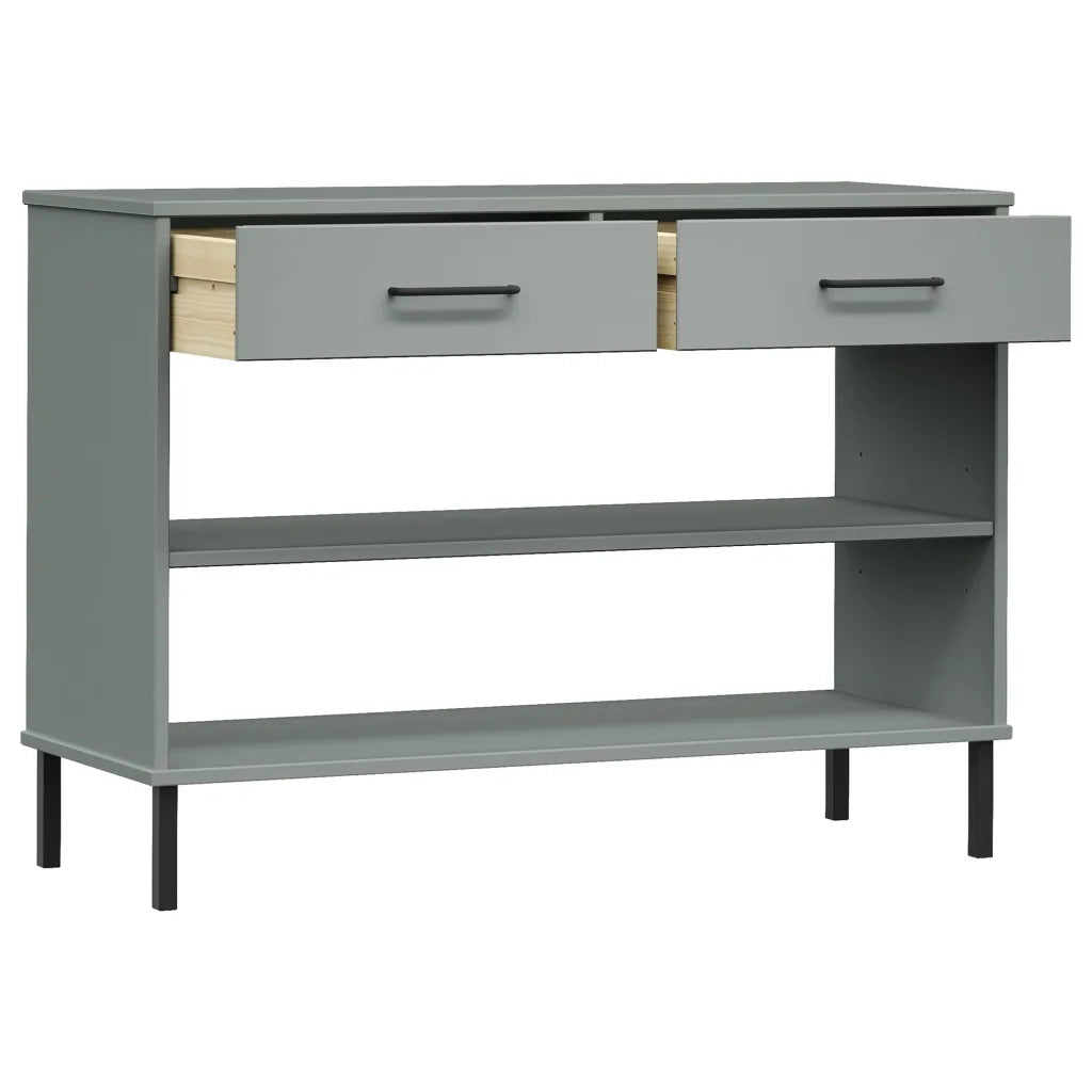Mobile Consolle Gambe Metallo Grigio Legno Massello Pino OSLO 351004