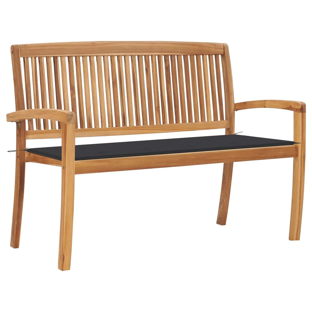 Panca da giardino mobili da esterno per patio panca da terrazza impilabile e cuscino antracite 128,5 x 57,5 ​​x 90 cm legno massello di teak 02_0011673