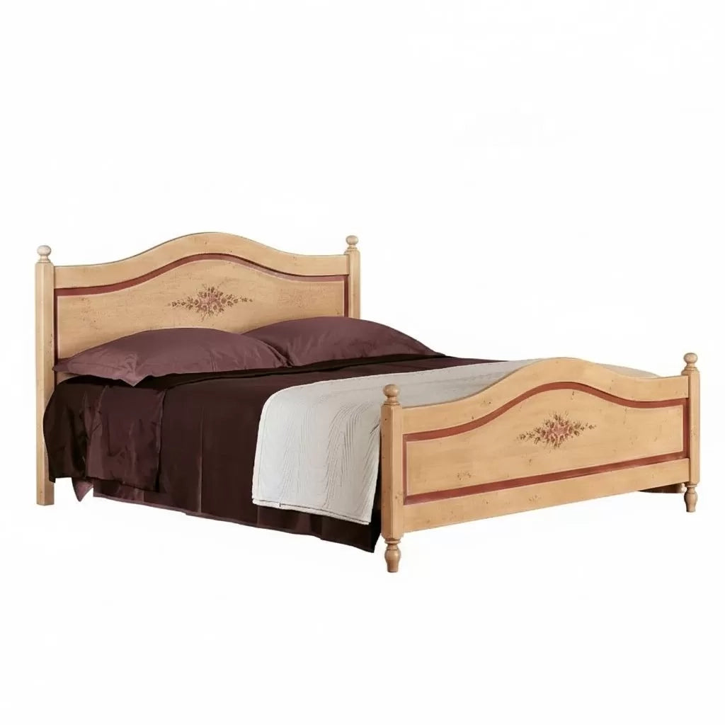 Letto sagomato matrimoniale avorio antico filo rosso in legno (1424) - Mobili 2G