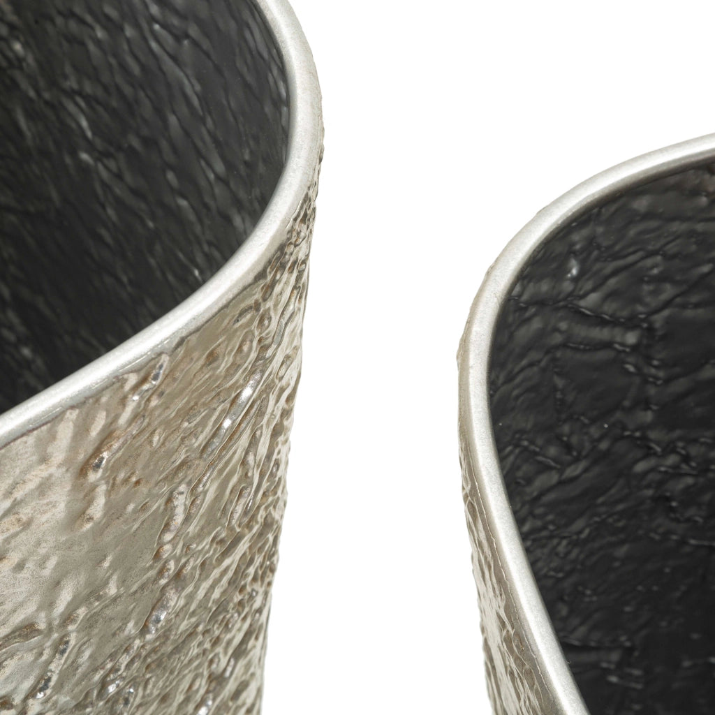 Barale, Vaso set 2 Vasi, Finitura Effetto Materico, Argento