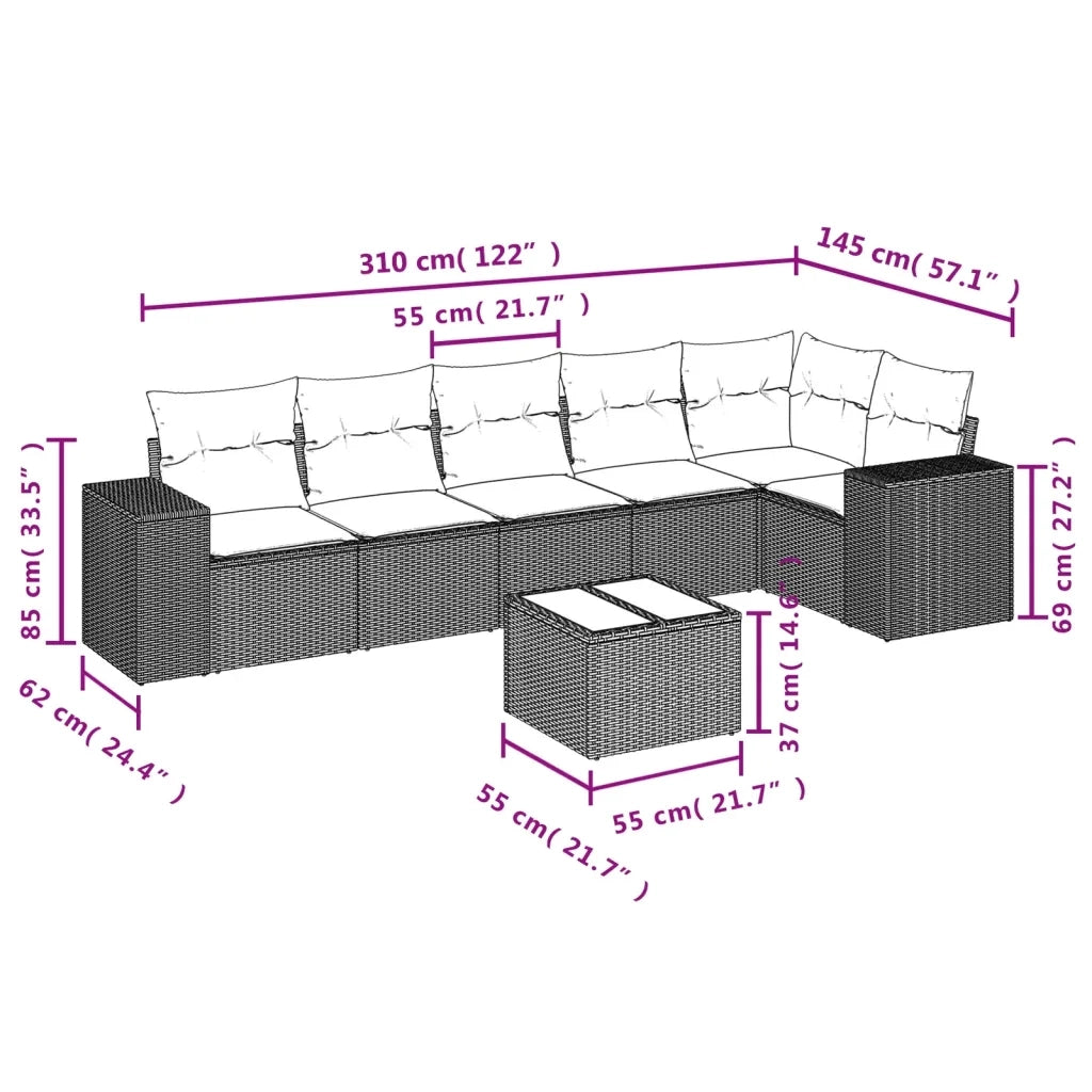 Set Divani da Giardino con Cuscini 7pz Nero Polyrattancod mxl 90617