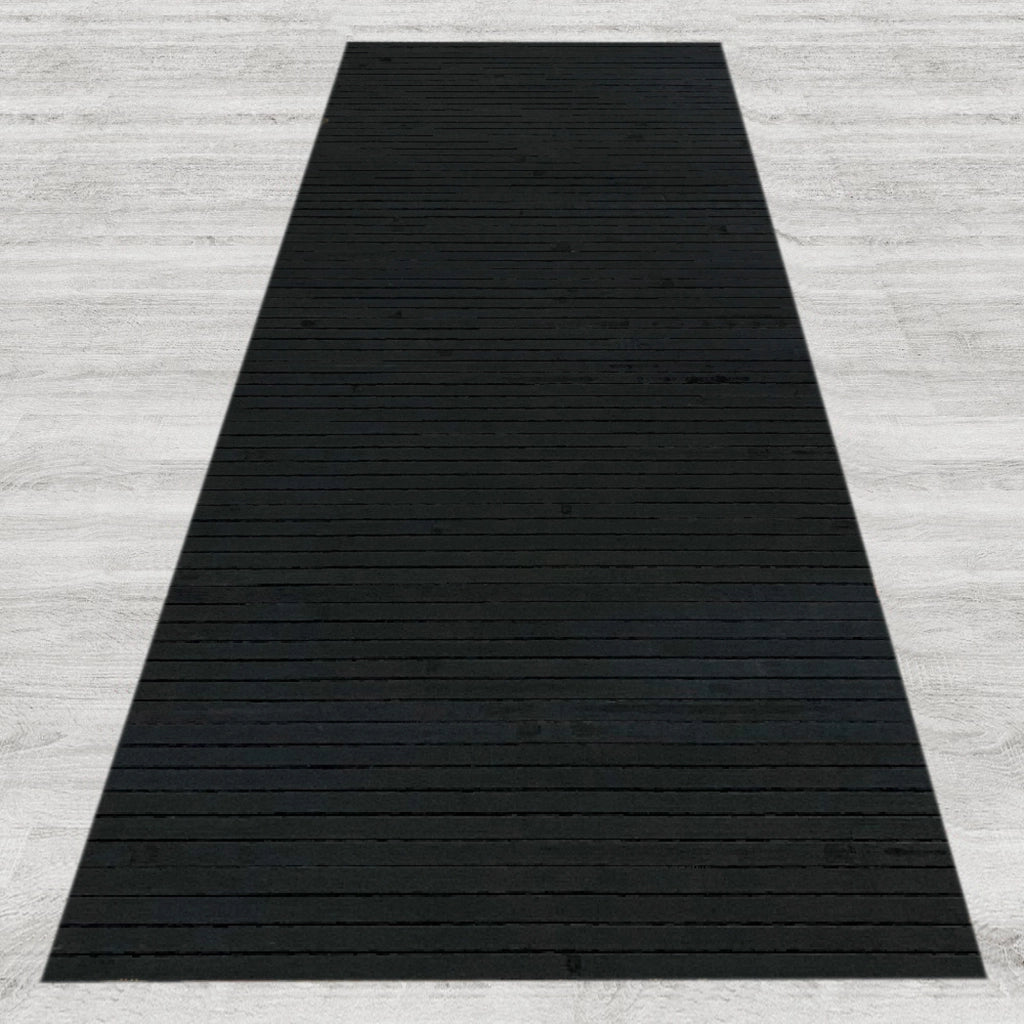 Tappeto Passatoia In Vero Bamboo Tappeto Cucina Ingresso In Legno Antiscivolo Aderente Lavabile E Antimacchia Tagliabile  - Nero - 50x150 cm