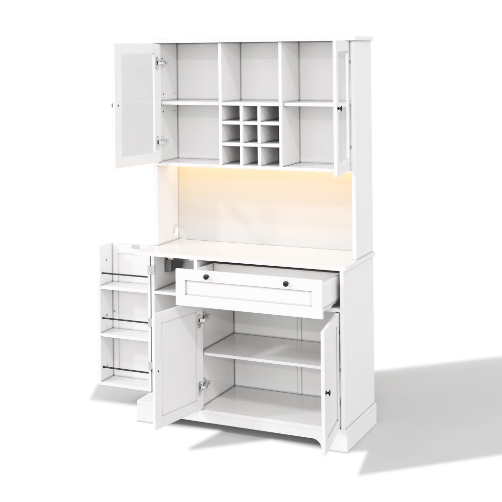 Armadio Cucina con Vetrina, Ripiani e LED ¨C MINIMAL ¨C Bianco 180x105x40