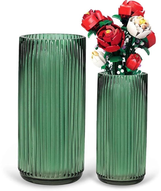 Vasi Cilindrici in Vetro per Fiori - Decorazione Verticale Moderna - Set di 2 Vasi in Vetro per Fiori (Verde)