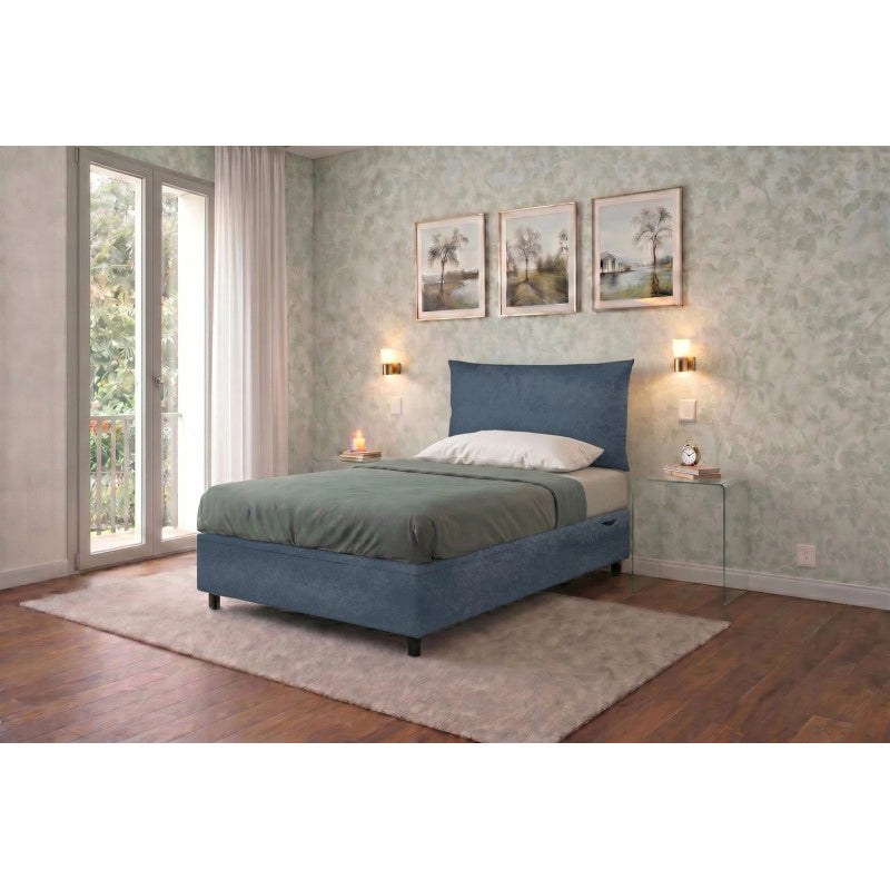Letto imbottito Singolo 80x200 cm Soft - Contenitore,Microfibra,Blu