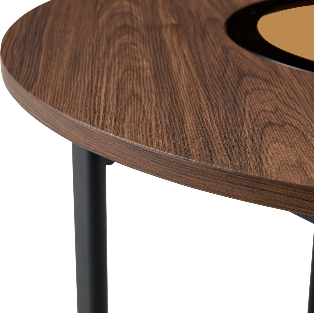 Tavolo da pranzo rotondo 100 cm marrone con inserto in vetro, 2-4 persone