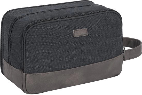 Borsa da bagno per uomini, Kit di detersivo, Borsa impermeabile in pelle vegana per articoli da toeletta e igienico personale (nero)