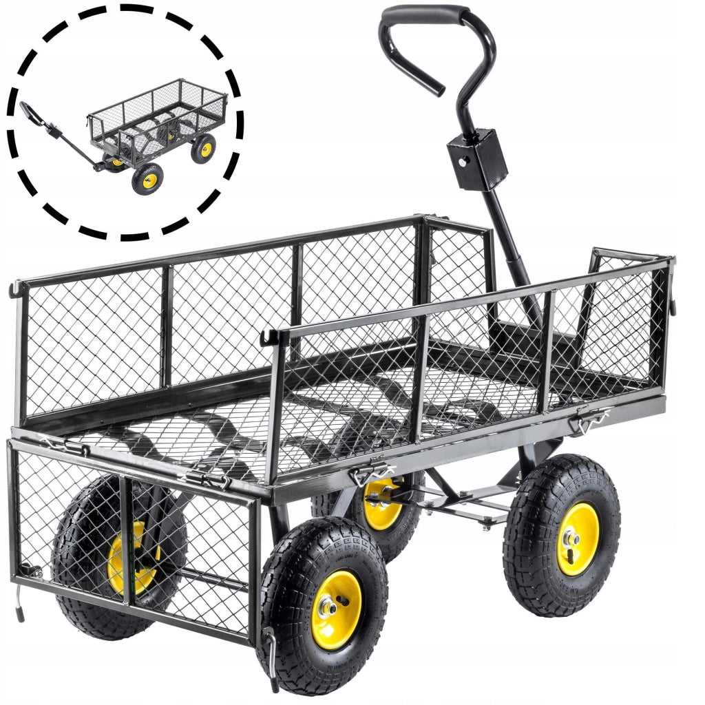 Carrello da giardino KADAX con carriola, rimorchio per trasporto, portata 300 kg, con telone, grande.