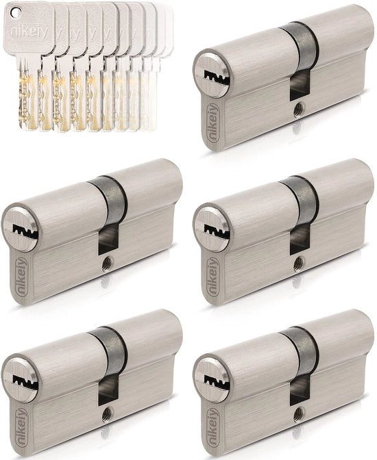 Set di cilindri a profilo 5 - 25 chiavi - Piastra in ottone - Classe di sicurezza contro la furto A - Classe di sicurezza 2 - Cilindro per porta