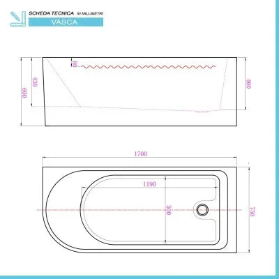 Vasca da bagno angolare lato sinistro 75x170 cm scarico incluso Corinne