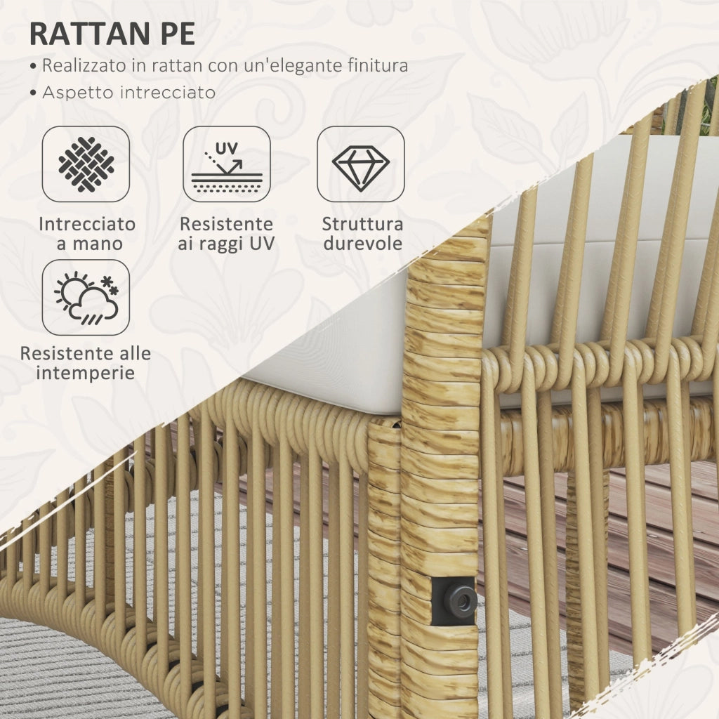 Set Salotto da Giardino in Rattan sintetico Tavolino 3 Poltrone con Divano con Cuscini Naturale