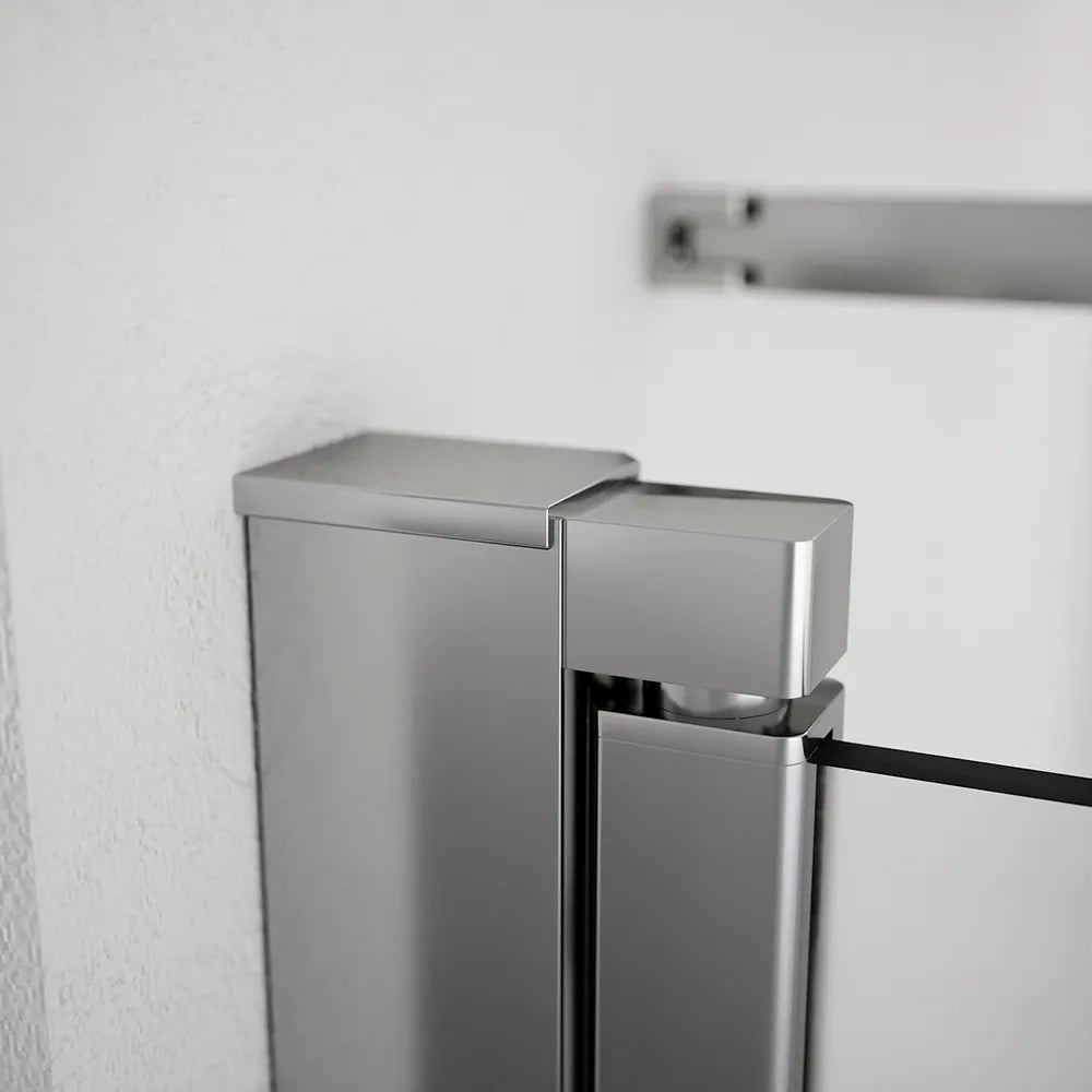 Box doccia 100x90cm con apertura saloon e parete fissa, profili cromati e vetro da 6mm opaco h195 | Elba