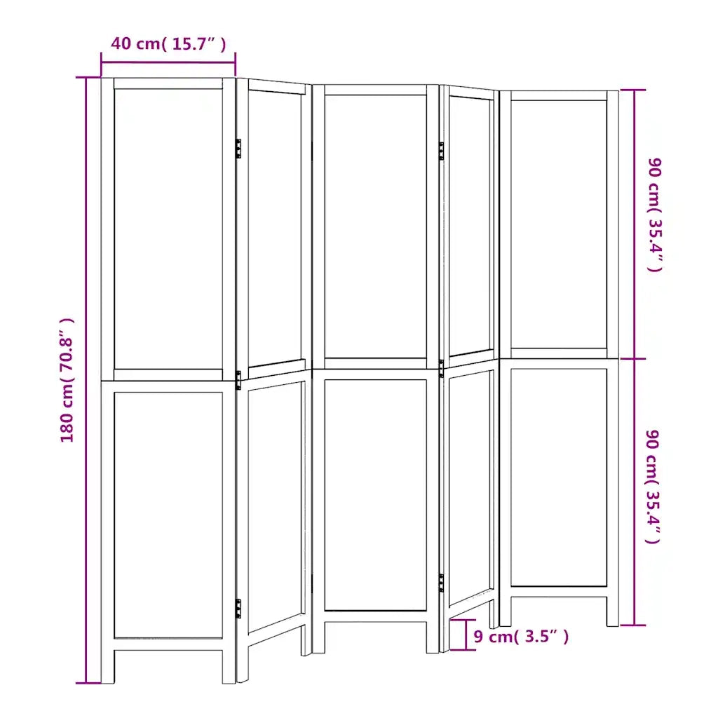 Divisorio Ambienti | Divider per stanze | Paravento 5Pannelli Bianco Legno Massello di Paulownia