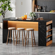 Isola cucina 155x80x90 cm con illuminazione LED, prese e 3 ripiani aperti, piano da 40 mm