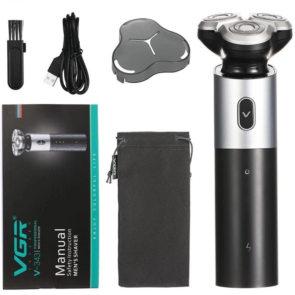 Trade Shop - Rasoio Elettrico 3 Teste Rotanti Barba Cordless Usb Rifinitore Impermeabile V343 -