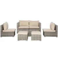 Salotto da Giardino in Rattan PE da 8 Pezzi con Poltrone, Tavolini e Sgabelli, Beige