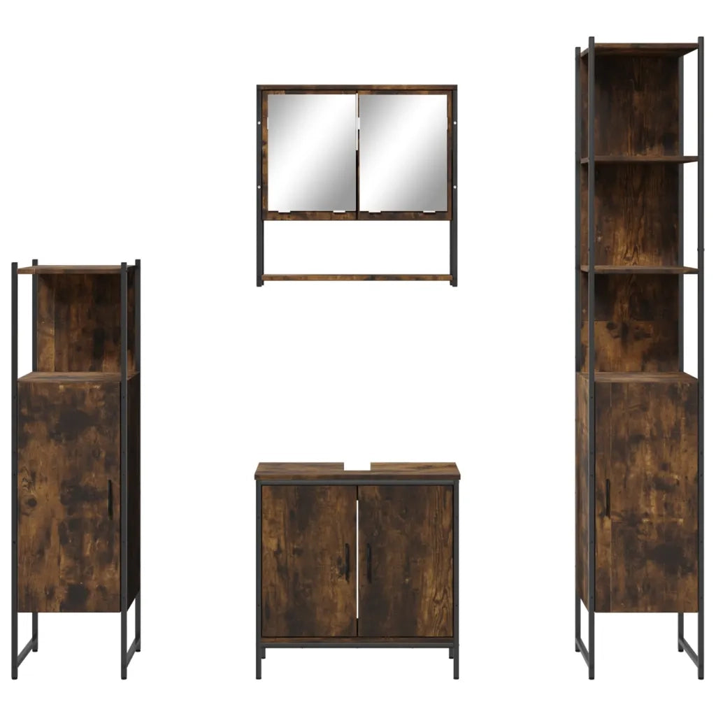 Set Mobili da Bagno | Armadio da bagno 4 pz Rovere Fumo in Legno Multistrato