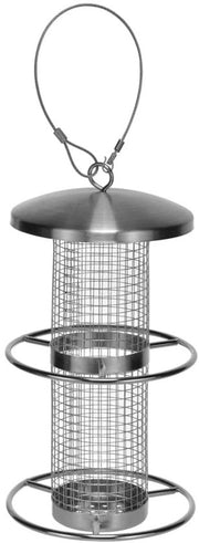 Stazione alimentare per uccelli in acciaio inossidabile - Design decorativo - 14 x 14 x 27,5 cm - Uccelli autoctoni - Facile da riempire - Duraturo