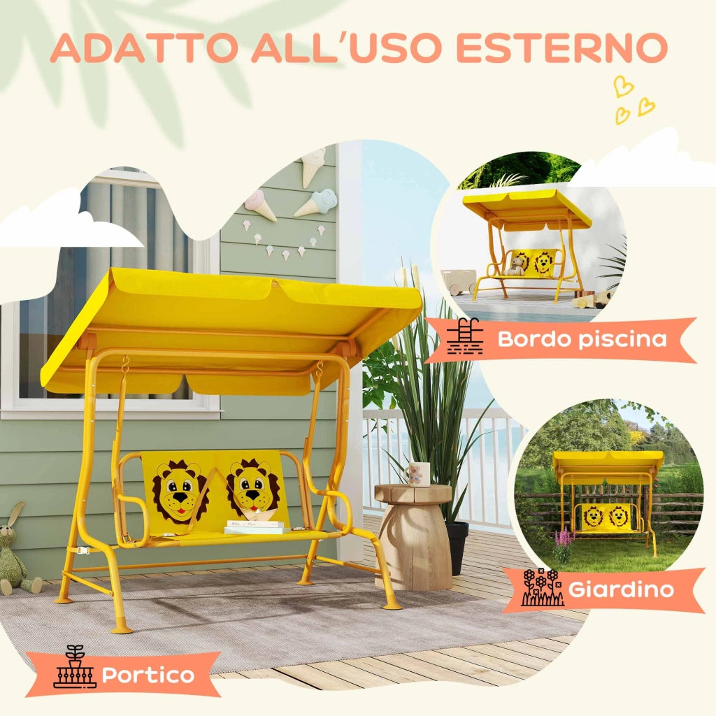 Dondolo per Bambini 2 Posti ¨C Zephmum ¨C Giallo 112x75x120 cm