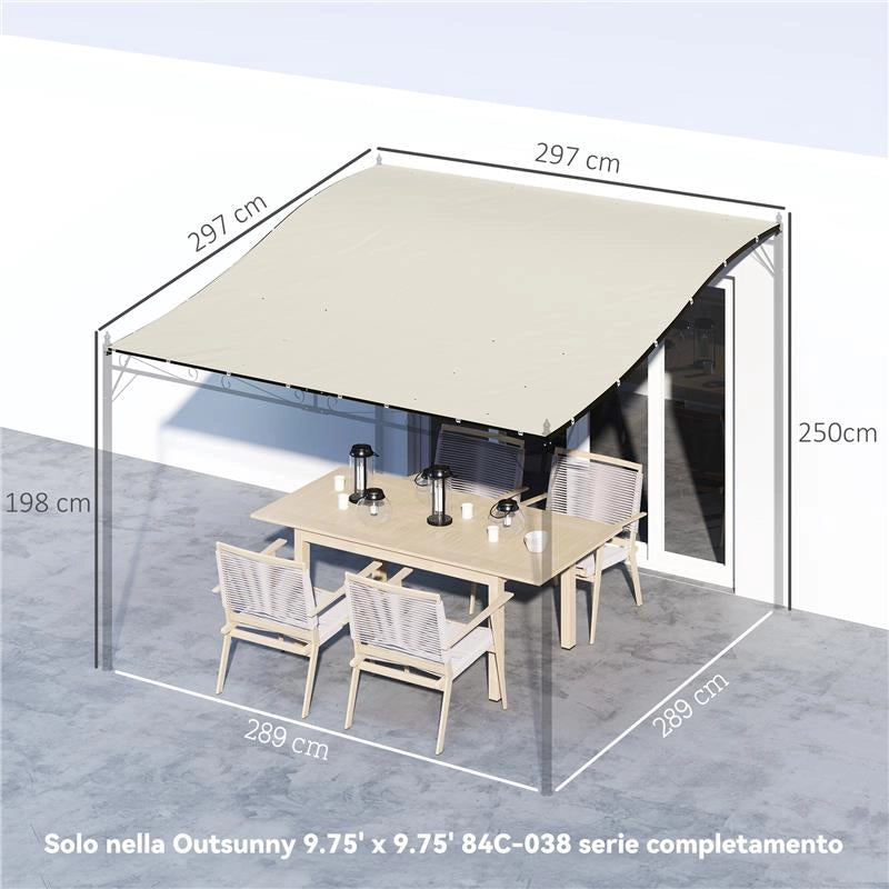 TELO COPERTURA PER GAZEBO PERGOLA 3X3 M IN POLIESTERE CON 16 FORI DI DRENAGGIO 297X297 CM BEIGE
