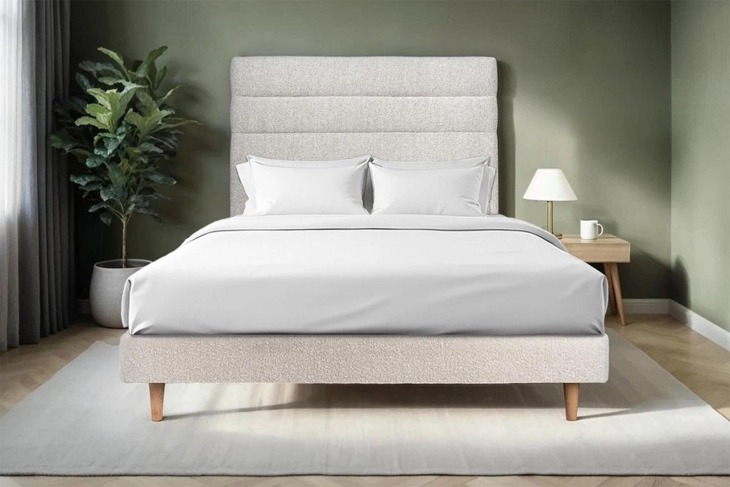 Letto 135x190 cm con testiera in linea - tessuto bouclé