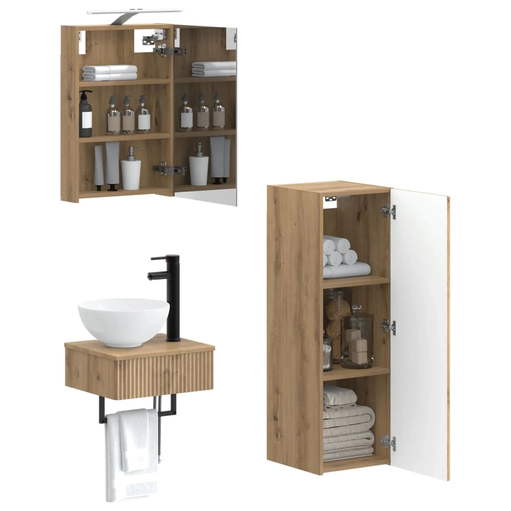 Set di Armadi da Bagno 4 pcs Rovere Artigianale 3407366