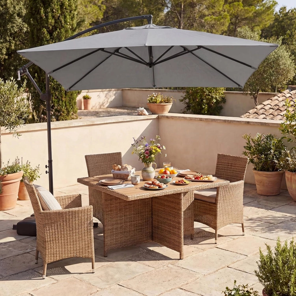 Ombrellone da Giardino 250 cm, Tettuccio Girevole e Ventilato | Protezione Solare, Resistente, Portatile, Sacchi di Sabbia, per Balcone, Esterno, Spiaggia (Grigio, 0 Luce LED)