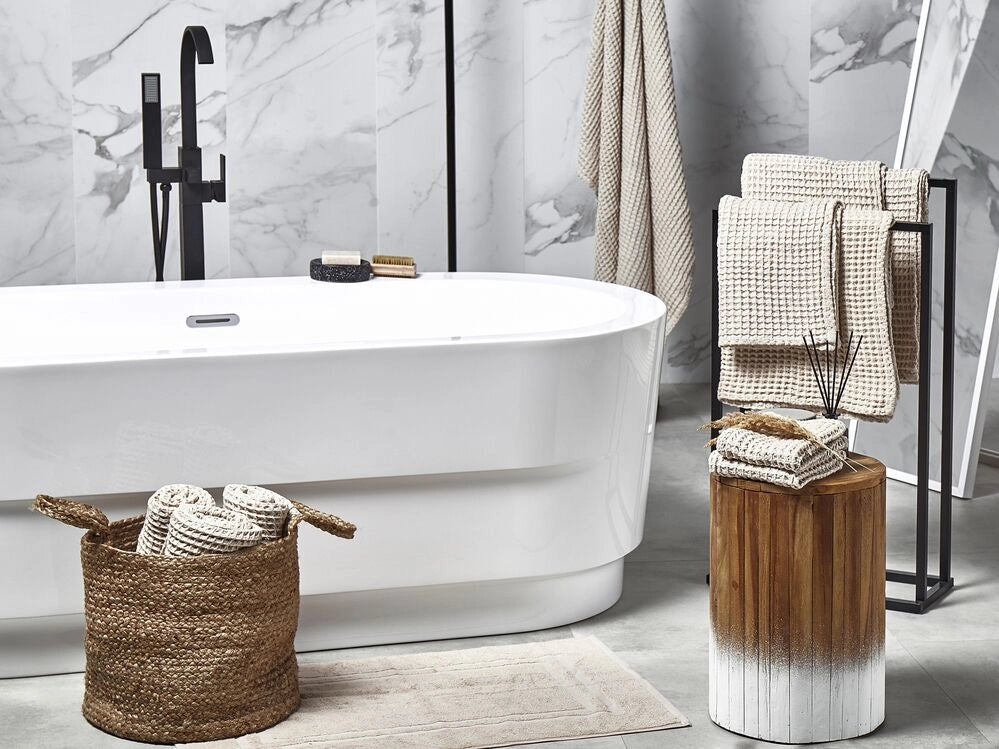 Set di 11 asciugamani Telo da bagno e tappetino da bagno per ospiti in cotone beige