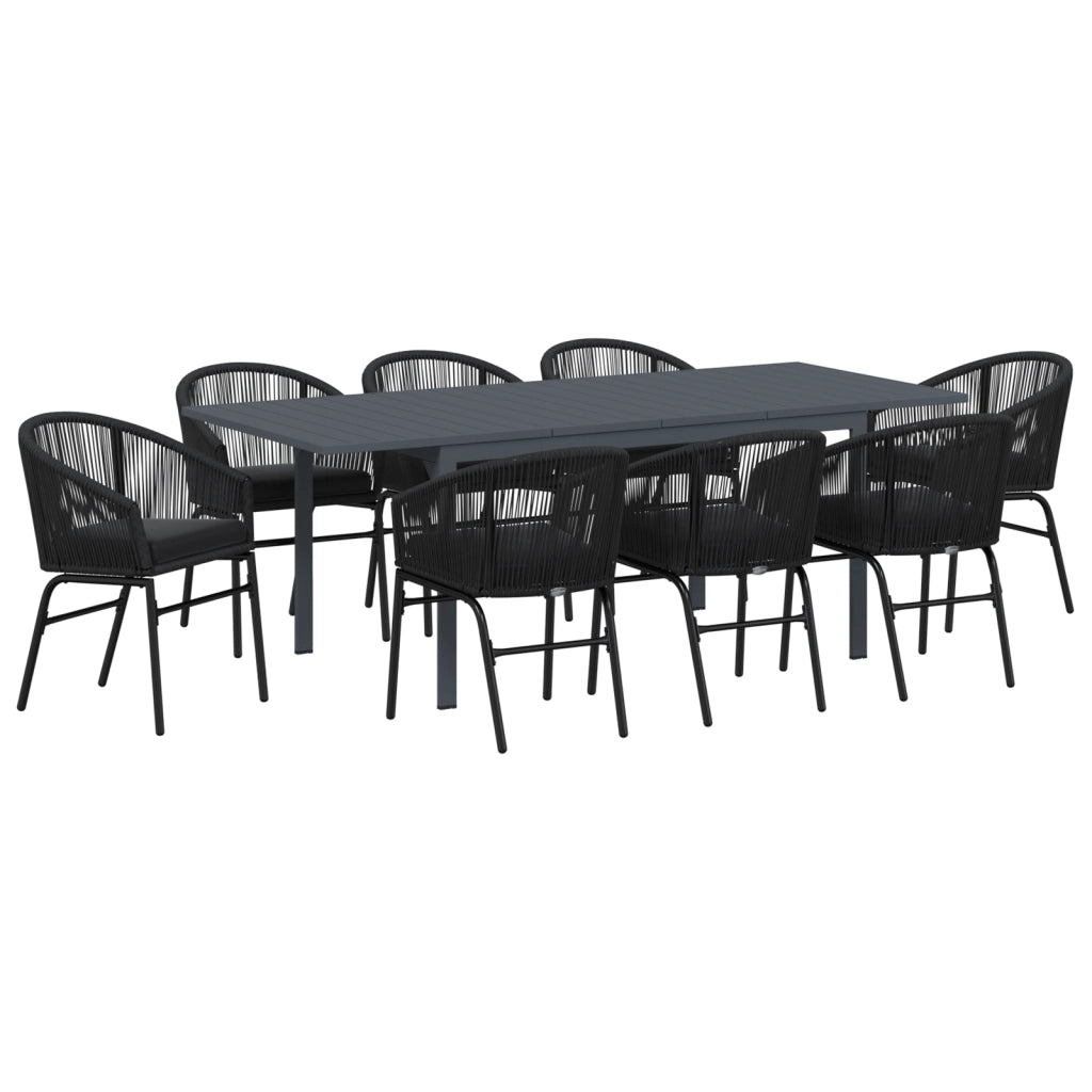 Set da pranzo per il giardino  10 pezzi con cuscini in rattan nero polipropilene