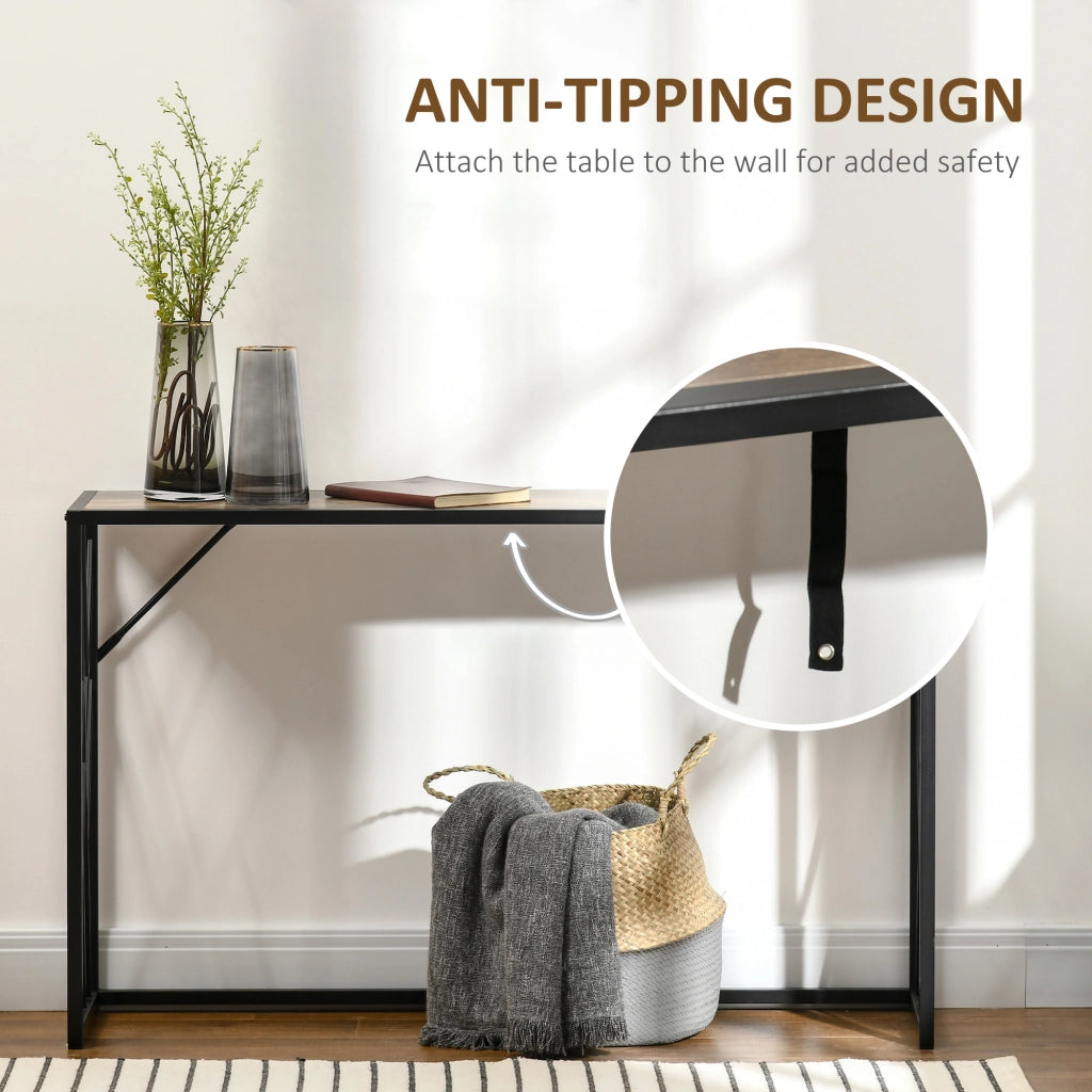EasyComfort Tavolo Consolle da Ingresso in Stile Industriale, Mobile Vintage in Acciaio e Legno, 120x35x75cm, Marrone