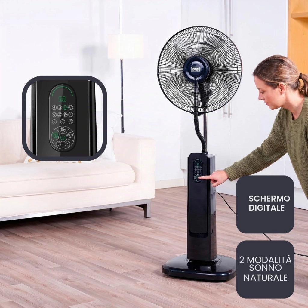 Black+decker - ventilatore a piantana con nebulizzatore 75w | 3 velocità | display digitale | oscillante | telecomando | serbatoio 2l